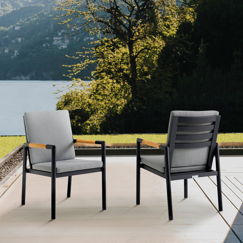 Fauteuil de salle à manger de patio avec coussin Urgeon, Gris foncé, Noir