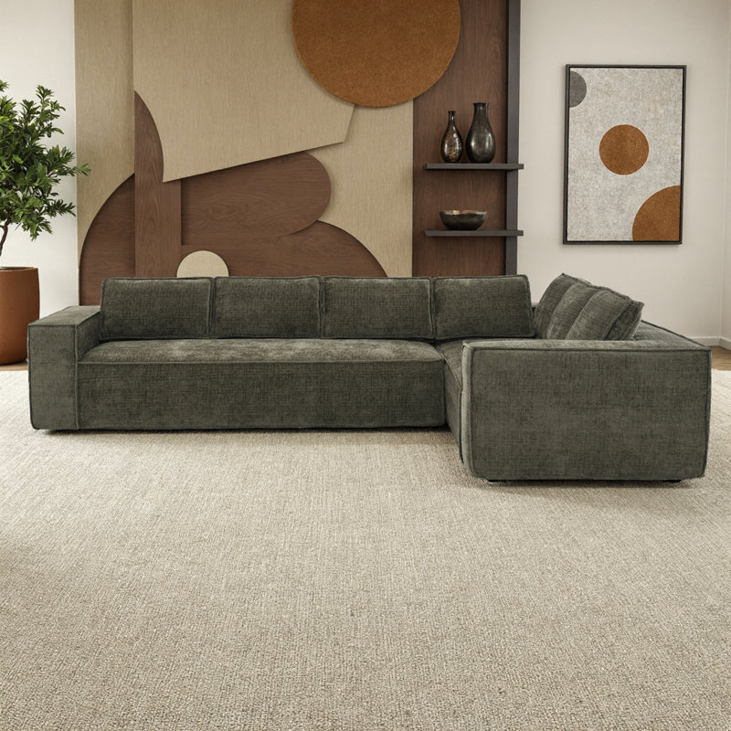 Ensemble de canapé modulaire en chenille beige à 6 places modulaire minimaliste pour le salon, Vert