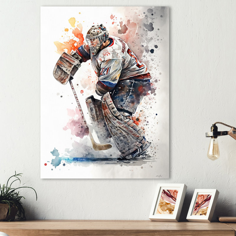 Hockey sur gazon sur glace pendant le match II - Impression sur toile, H 32 po x l 16 po x P 1 po, Toile tendue