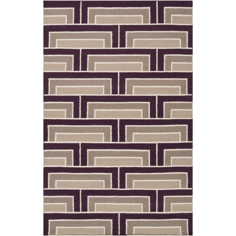 Tapis brun / mauve en laine fabriqué à la main Durgan, Rectangle 2 pi x 3 pi