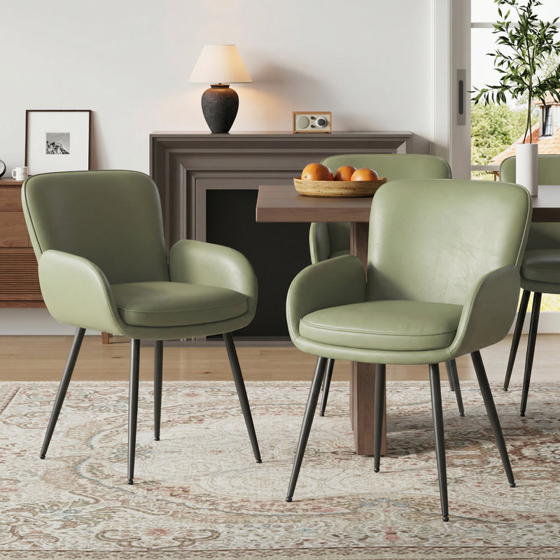 Chaises de salle à manger rembourrées en similicuir, Vert, 4