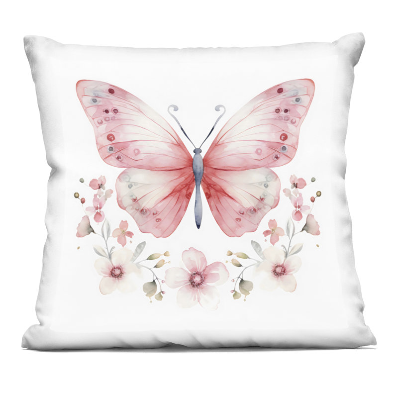 Coussin décoratif rose imprimé papillon symétrique rose, design par Creative Studio, 18 x 7 x 18, Papillon rose 1
