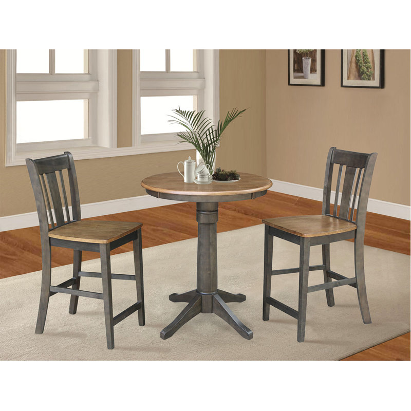 Palladino 3 - Piece Counter Height Solid Wood Dining Set, Hickory/Washed Coal