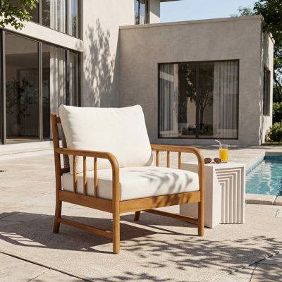 Fauteuil d'extérieur moderne en bois d'acacia avec dossier en rotin PE Meriton