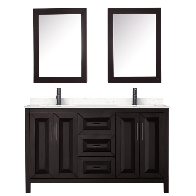 Daria 60'' W Double Vanity, White Cultured Marble, Dark Espresso, Matte Black