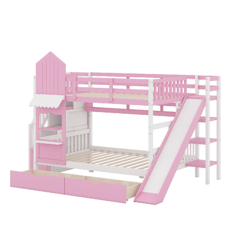 Lit superposé de style château, Lit double, Rose