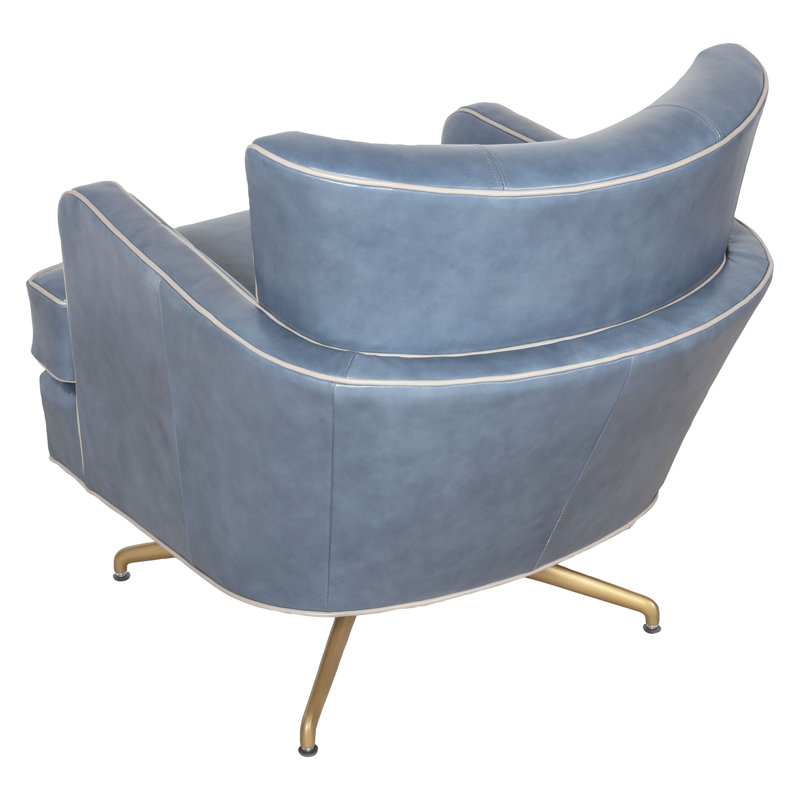 Kyle Swivel Armchair, Brushed Brass, 1181 Pearl Genuine Leather