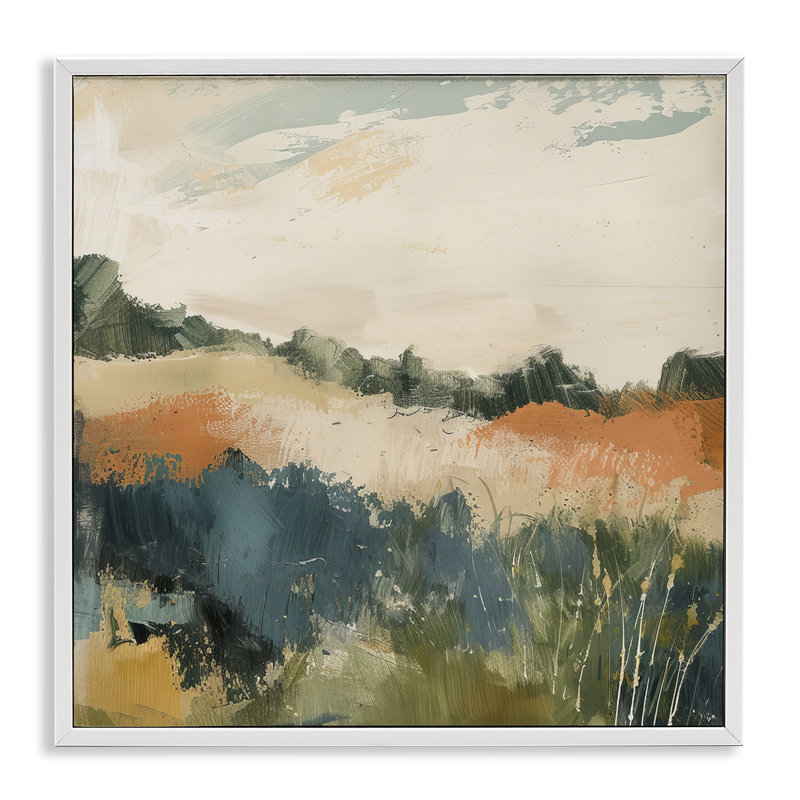 Abstrait paysage neutre encadré par estampe numérique par Irena Orlov, H 12 po x l 12 po, Cadre blanc