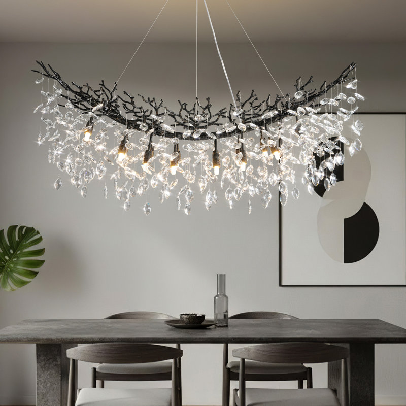 Lustres en cristal Erdenheim, Noir mat, H 94,98 po x l 43,3 po x P 5,51 po