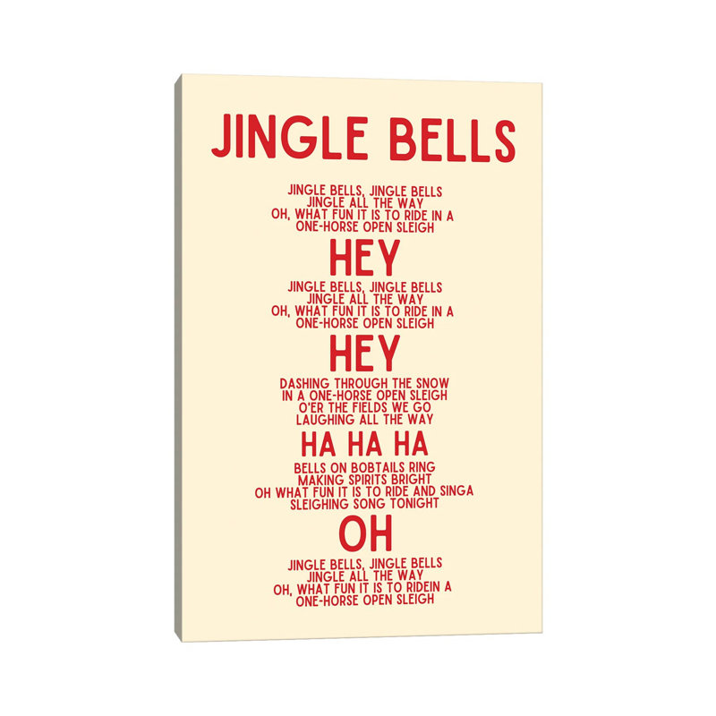 Jingle Bells Christmas Lyrics In Cream - Wrapped Canvas Print, 20.32 cm H x 30.48 cm W