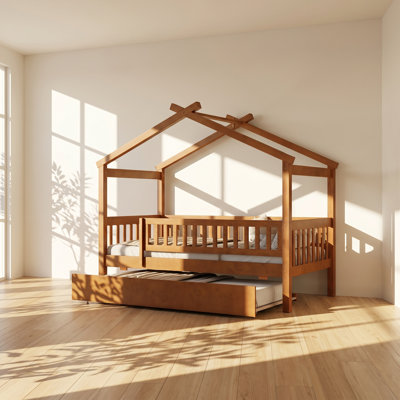 Lit simple avec gigogne en bois de pin massif noyer 41,3 "x P 81,5" x H 65,4 "Creativité