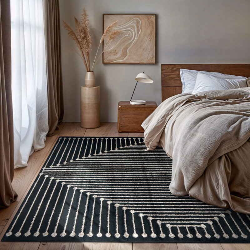 Modern Black And Cream Geometric Area Rug, Rectangle 7'10" x 10'