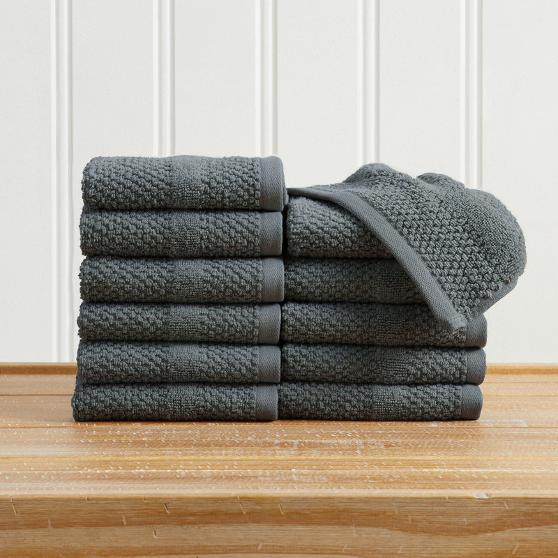 100% Cotton Textured Woven Bath Towel Set, Washcloth (Pack of 12), Midnight Blue