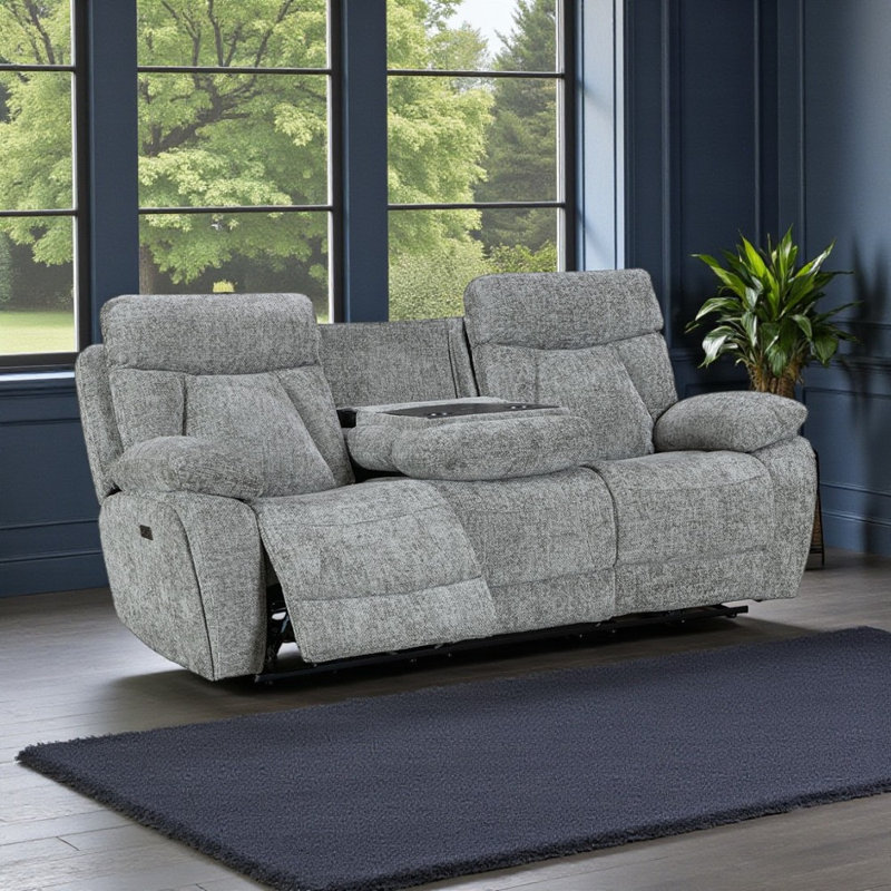 Willowfern Power Recliner Armchair with USB Charging - Biscuit, Nickel Fabric, 105" H x 217" W x 97" D