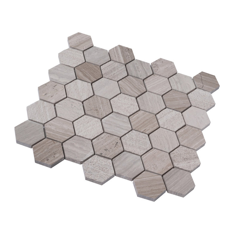 Textured Honeycomb Hexagon Marble Mosaic Tile, Gray