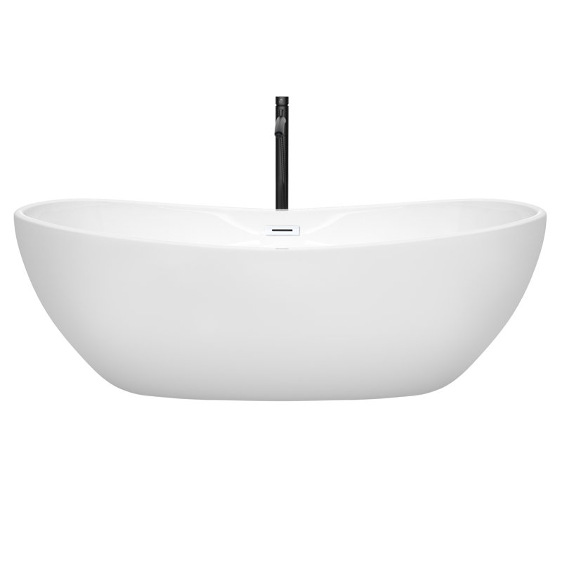 Rebecca 70'' x 32'' Soaking Acrylic Bathtub with Faucet, White/Shiny White/Matte Black