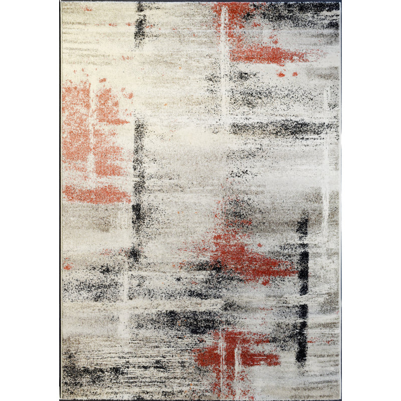 Jahnna Abstract Ivory/Rust Area Rug, Rectangle 6'7" x 9'6"