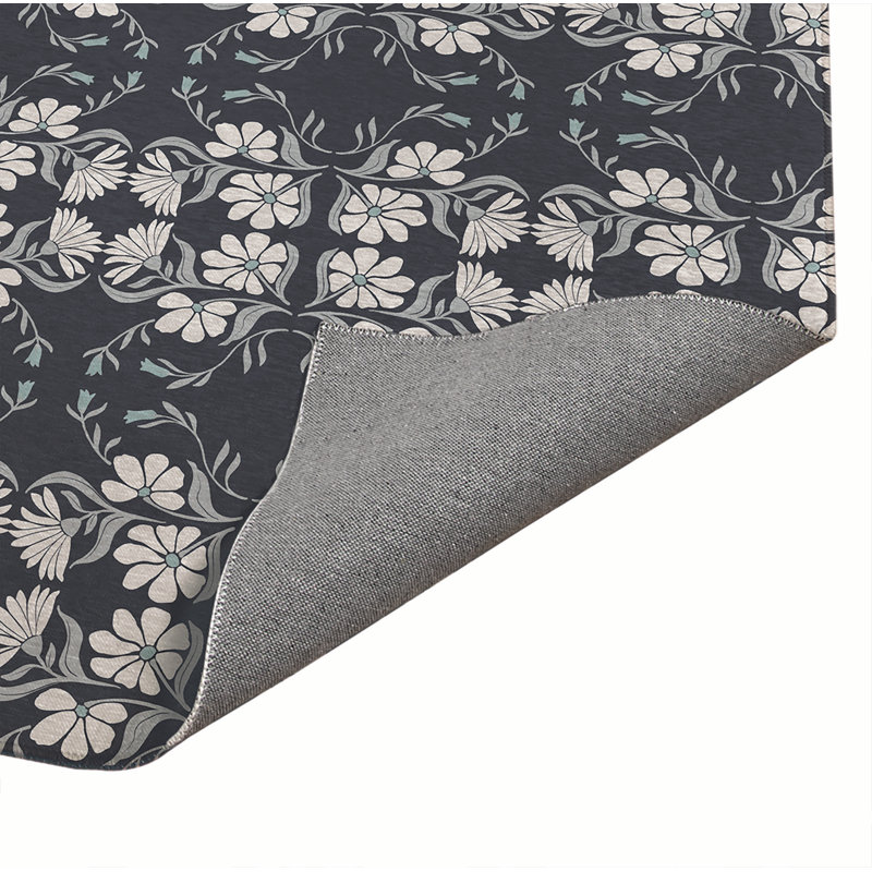 Tapis de cuisine Groovy Flowers, Gris anthracite, Rectangle 4pi x 6 pi