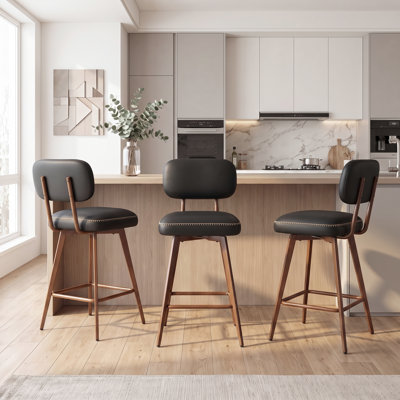     Nidovia 25" Counter Height Bar Stools, 360° Swivel Low-Back Stools with PU Leather Upholstery, Padded Seat, Metal Legs & Footrest