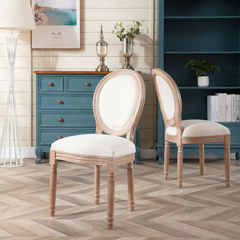 Chuk Mid-Century King Louis back solid wood dining chairs, Linen Beige