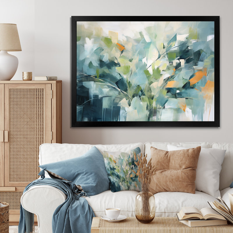 «Blue Botanical Garden III - Abstract Botanicals», art mural, H 16 po x l 32 po, Impression encadrée, Noir
