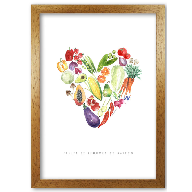 Fruit And Vegetables - Print, 84.1 cm H x 59.4 cm W x 5 cm D, Honey Oak