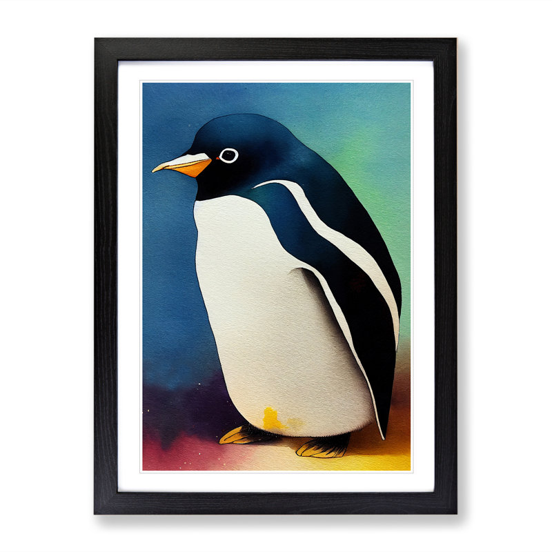 Penguin No.3 - Single Picture Frame Painting, 64cm H x 46cm W x 2cm D, Black
