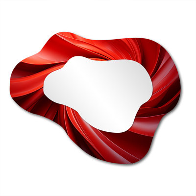 Red abstract spiral dreamscape IV - Abstract Spirals Asymmetrical Mirror, Red Cloud Unique Wall Mirror, Printed Metal Art