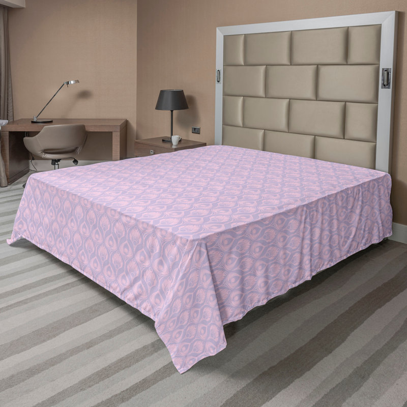Drap-housse à motif floral Ambesonne, Pale Lavender Soft Pink Geometric, Drap plat pour très grand lit californien