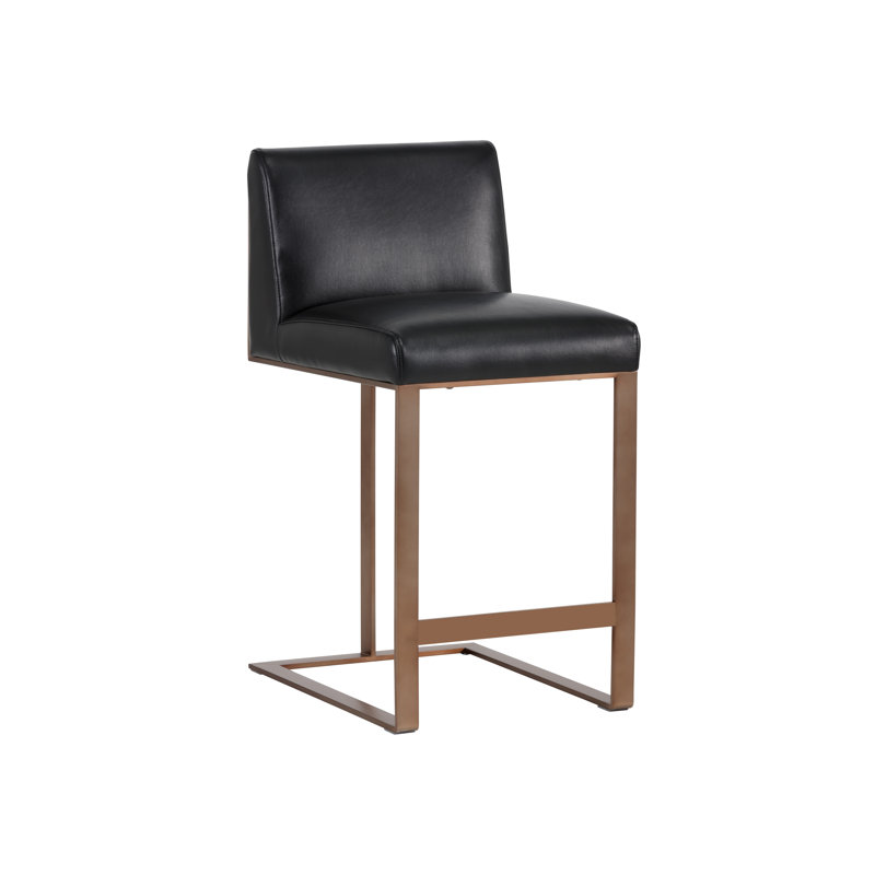 Dean Upholstered Stool with Metal Frame, Black, Bar Stool (30" Seat Height), Antique Brass