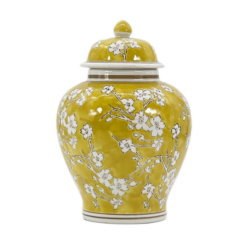 Handmade Ceramic Ginger Jar, 12" H x 8.2" W x 8.2" D, Yellow