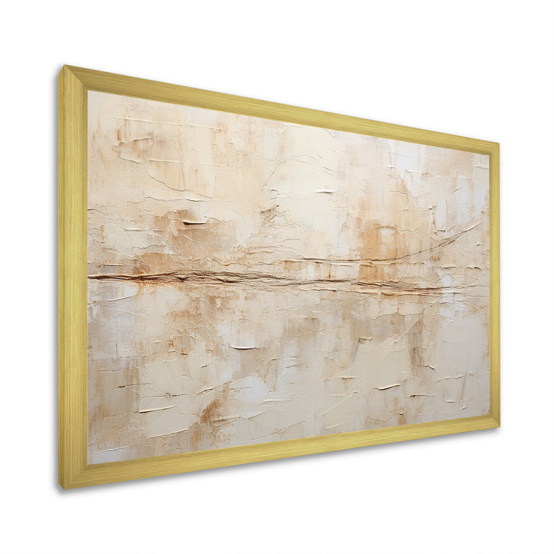 Beige et blanc, minimalisme intemporel - peinture abstraite, art mural, Cadre doré simple, H 16 po x l 32 po x P 1 po