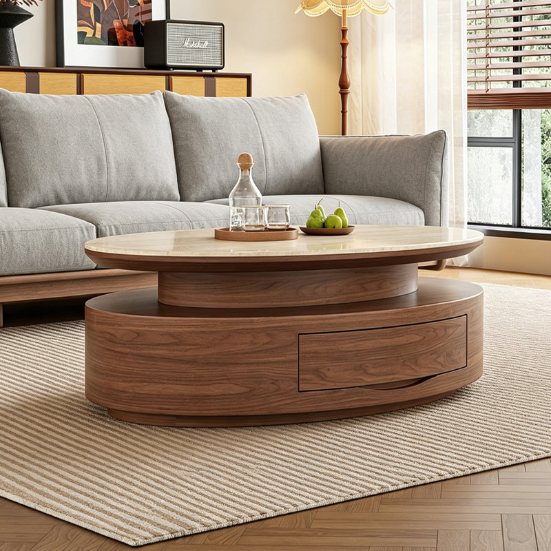 Table basse rétro avec rangement ovale, H 15,74 po x l 43,3 po x P 25,59 po