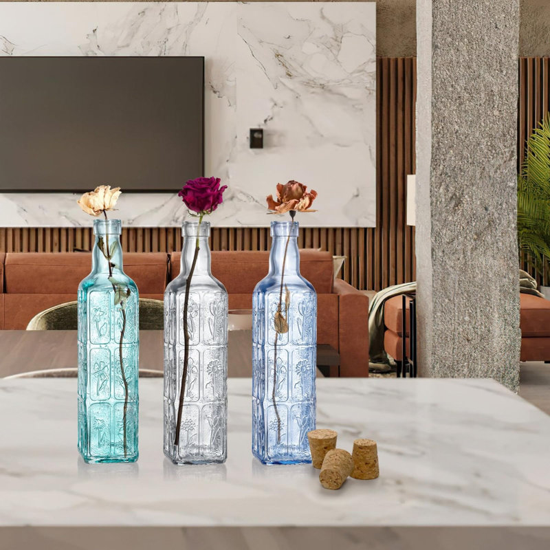 Embossed Cork-stoppered Glass Vase Set