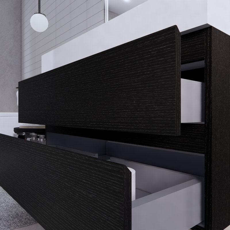 Babajide 42'' Single Bathroom Vanity with Acrylic Top, Rich Black Oak