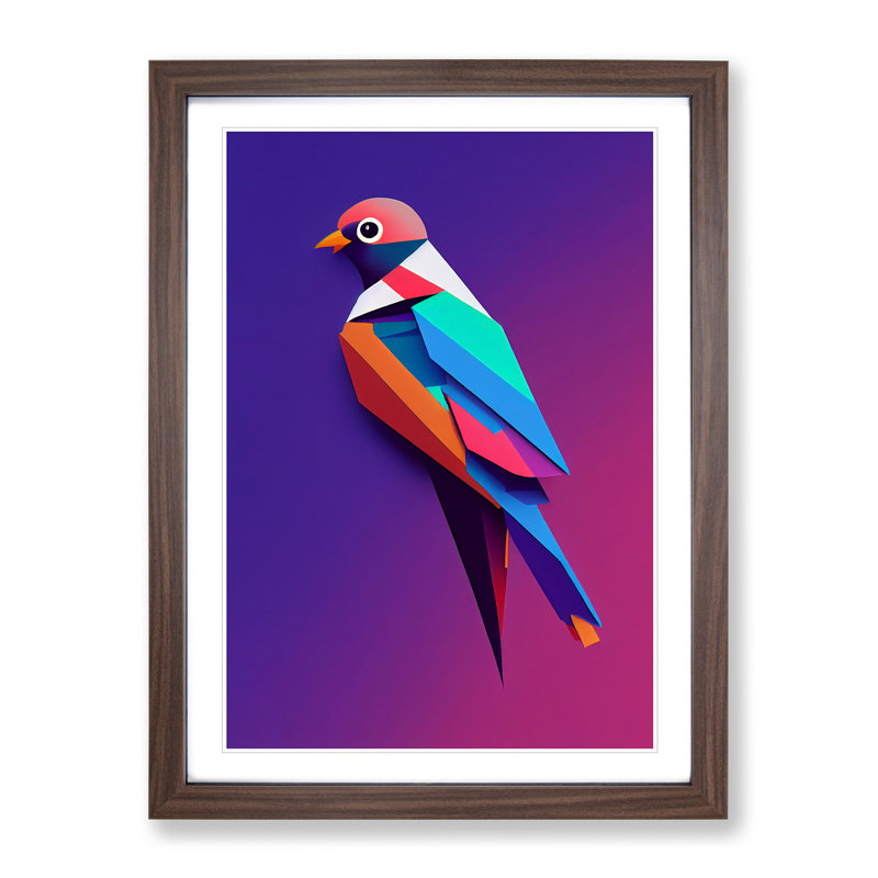Colourful Bird No.4 Abstract - Wall Art, 66cm H x 48cm W x 2cm D, Walnut Framed, White