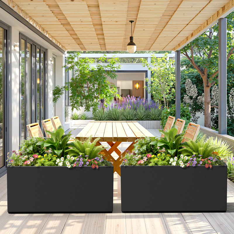 Large Rectangular Planter - Metal Rectangular Planter Box with Drainage Holes for Indoor and Outdoor Use, Black