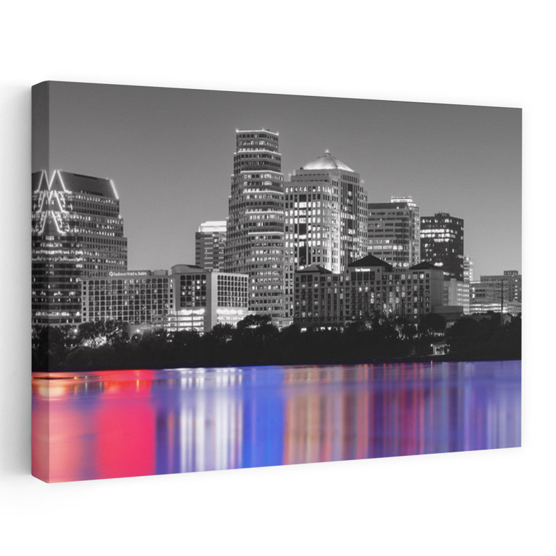 Horizon de nuit, couleur, pop, Austin, Texas, États-Unis, architecture contemporaine abstraite, art urbain, H 16 po x l 24 po