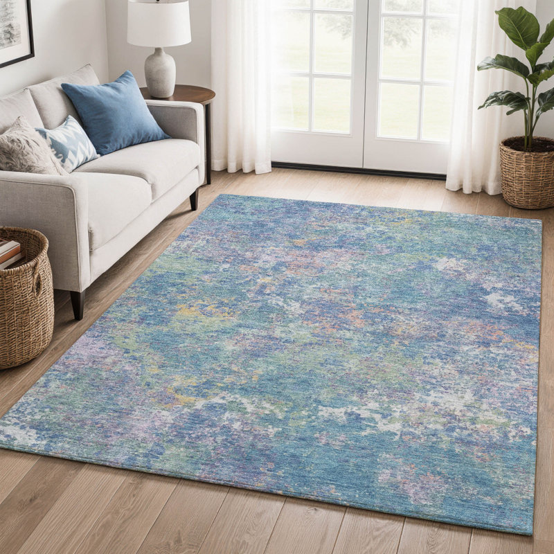Premium Machine Washable Mayfield abstract Rug, Aqua, 5' x 7'6"