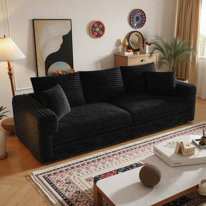 Canapé 82,7 po en velours côtelé 82,7 po, Noir