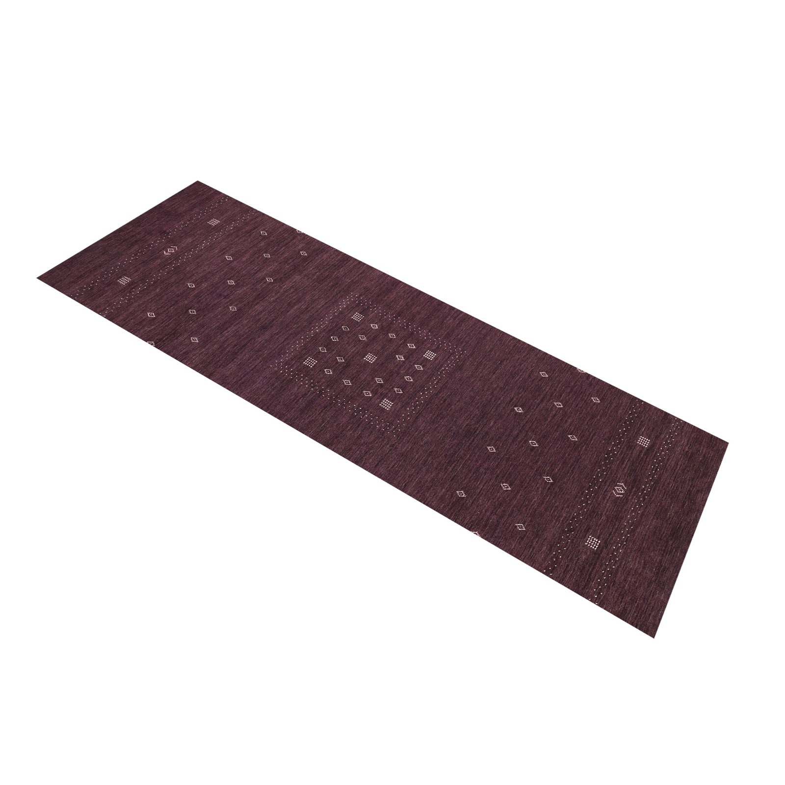 Simi Hand-Woven Geometric Cotton Wool Rug, Runner 2'6" x 8', Eggplant