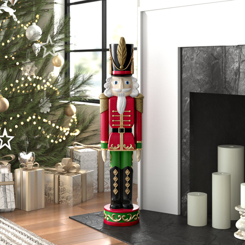 37-Inch Red and Green Resin Christmas Nutcracker Statue