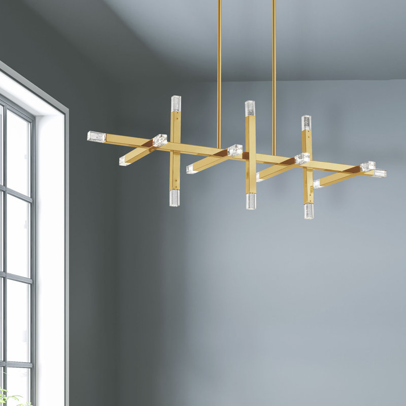 Lustre linéaire moderne à 1 lumière pour îlot de cuisine Vo, Laiton vieilli