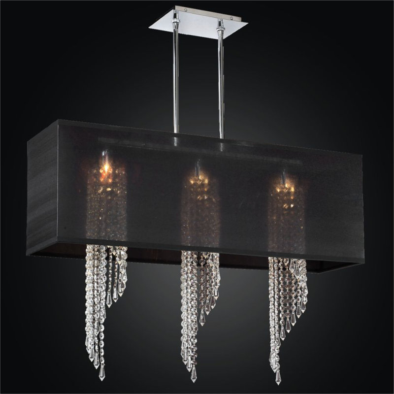 Luminaire suspendu linéaire à 3 lumières pour îlot de cuisine avec détails en cristal Ocean Wave, Cristal Signature