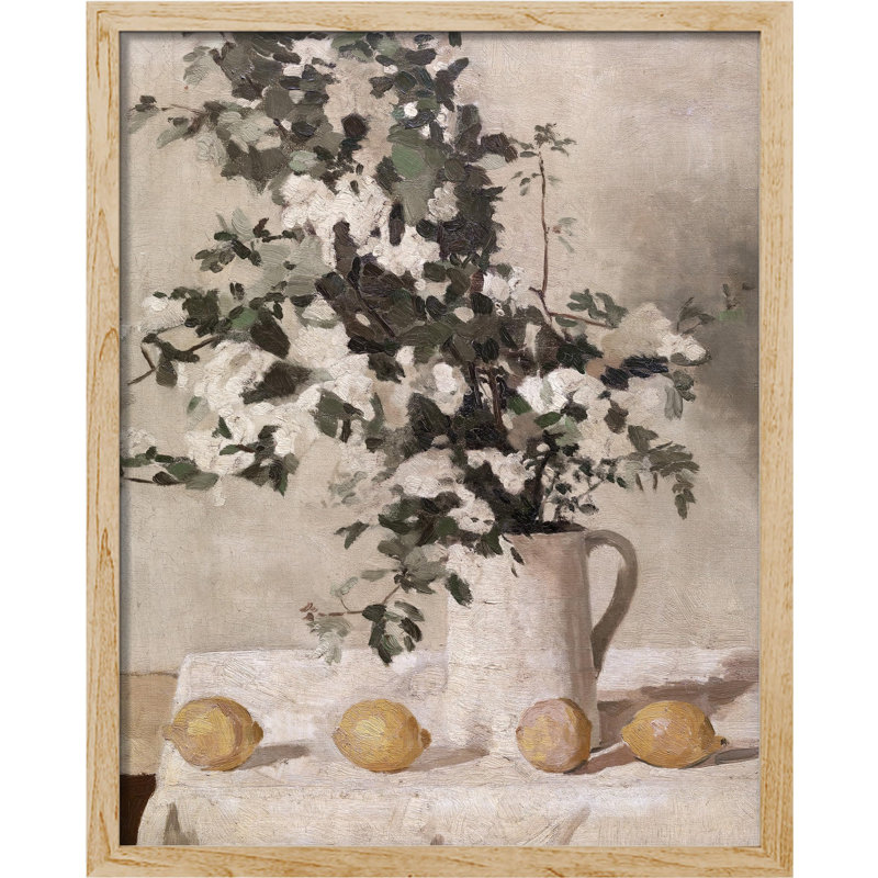 "Bouquet de fleurs blanches dans une tasse" sur papier, Naturel, H 10 po x l 8 po