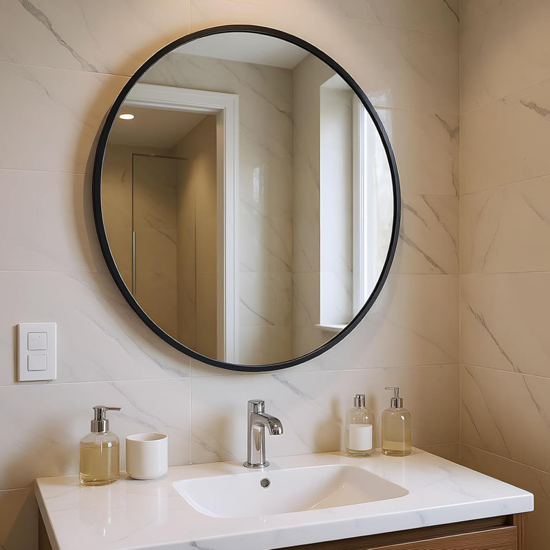 Aluminium Round Mirror, Black