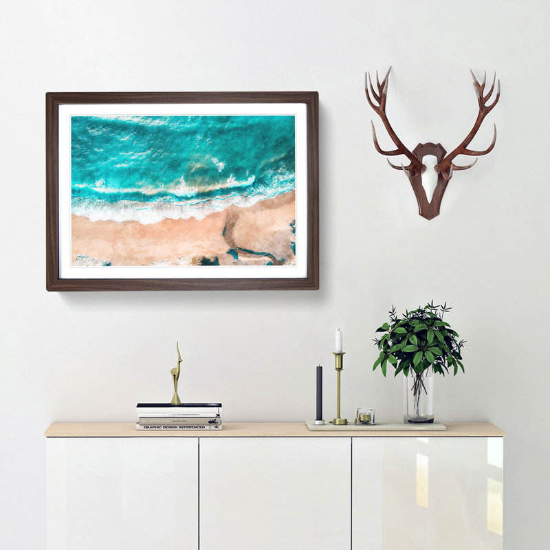 Monterey Beach in California - Picture Frame Graphic Art Print, 24cm H x 33cm W x 2cm D, Walnut Framed