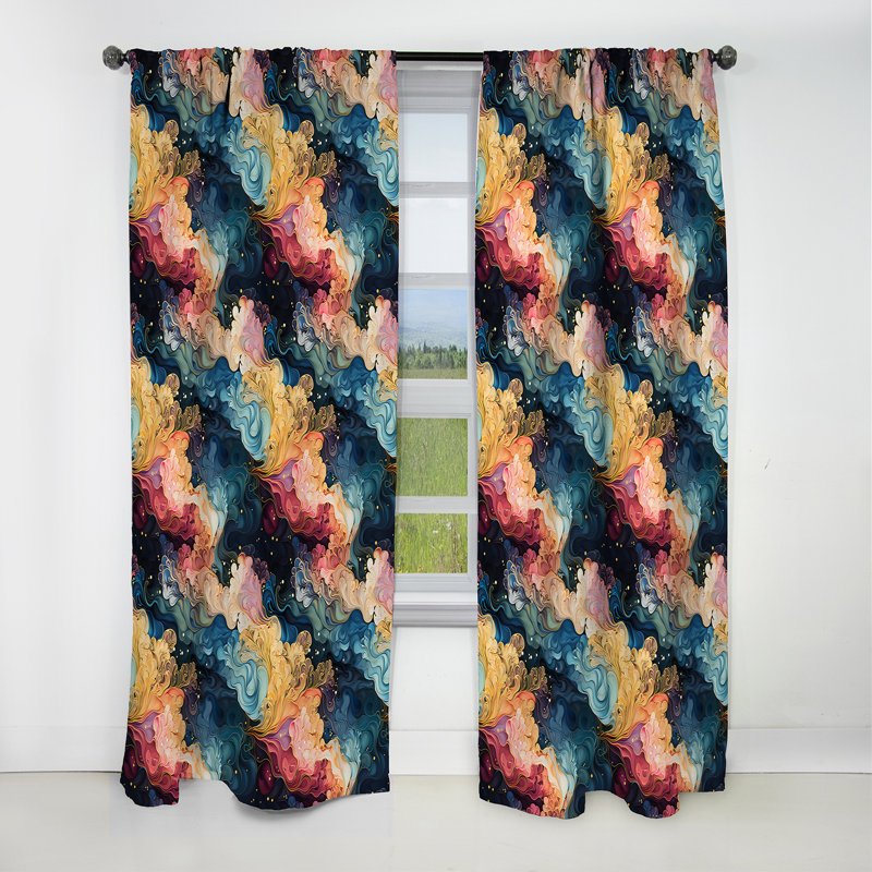 Bleu et mauve Cosmic Voyage Marble Motif I - Rideau occultant en marbre abstrait - 1 panneaux, L 52 po x L 95 po