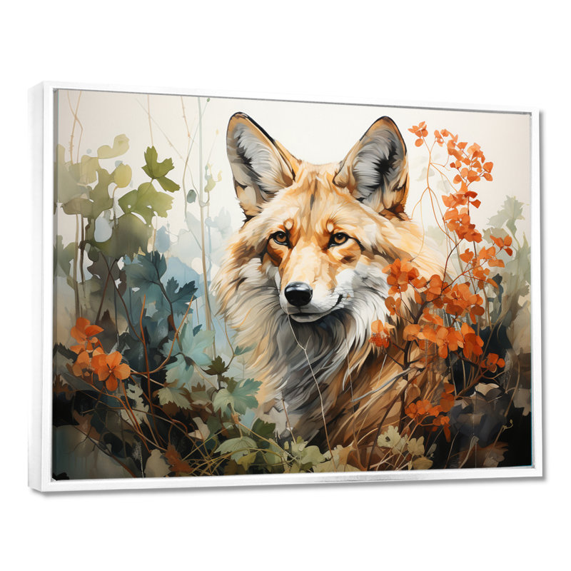 «Bivan Fox Wilderness Observer», art mural encadré, H 12 po x l 20 po x P 1 po, Cadre flottant blanc