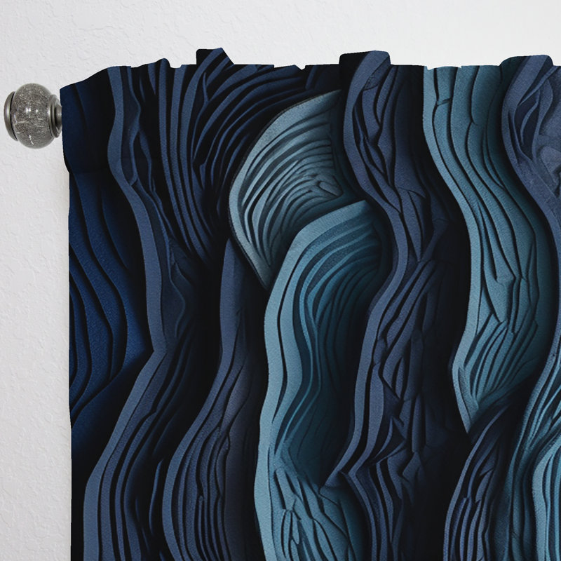 Bleu et blanc Coastal Wave s Edge - Rideau minimaliste côtier - Velours obscurcissant - 1 panneau, L 52 po x L 84 po